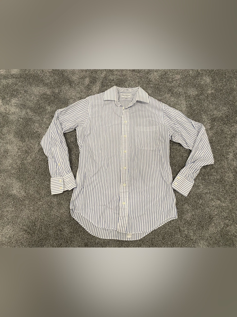 Burberrys of London SZ 15 33 Button Up Cuff Striped Shirt Blue White